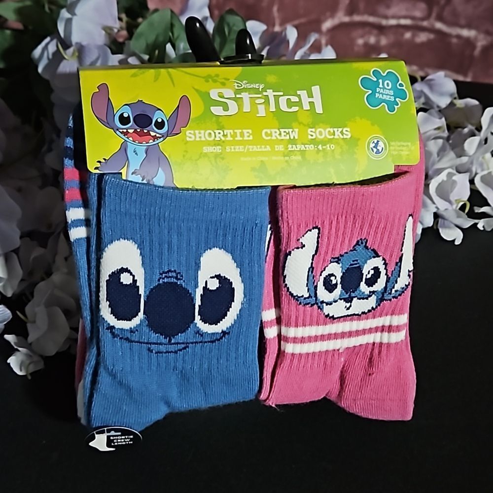 Disney  Stitch Shortie Crew Length Socks pack of 10